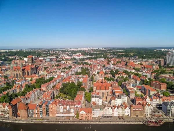 Gdansk Polsko Června 2021 Letecký Snímek Starého Města Gdaňsku Řekou — Stock fotografie