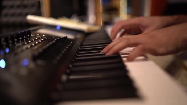 Anonymous Musician Playing Piano Record Studio — Stock Video