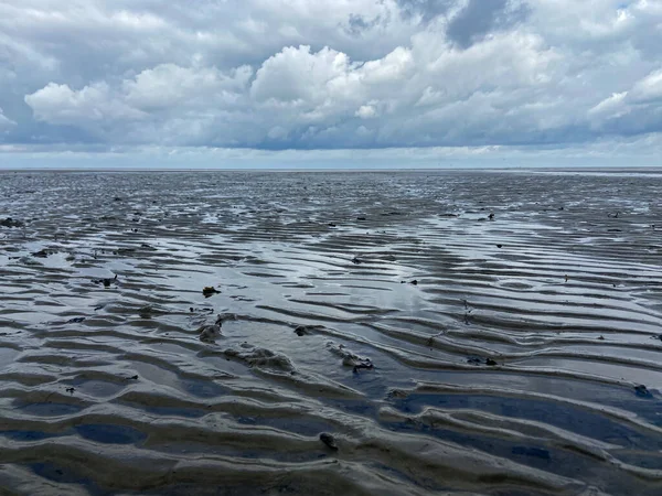 Ostfriesland Německo Srpna 2021 Ebb Vodní Toky Pláži Severního Moře — Stock fotografie