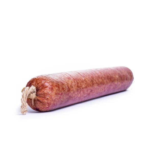 Närbild Bild Chorizo Korv Vit Bakgrund — Stockfoto