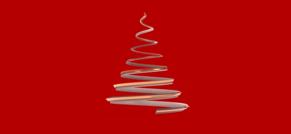 Kırmızı Arka Planda Gümüş Bir Noel Ağacının Boyutlu Görüntüsü — Stok fotoğraf