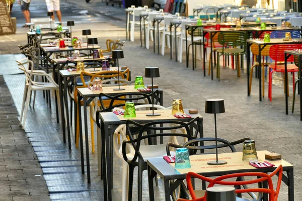 Closeup Tables Chairs Street Syracuse Italy — Stock Photo, Image