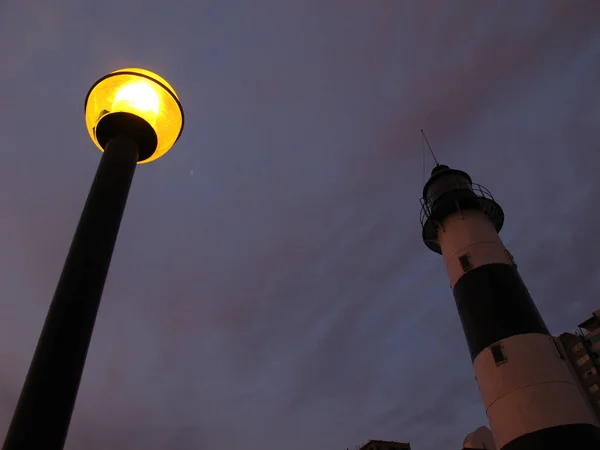 Una Vista Angolo Basso Lampione Faro Contro Cielo Notturno — Foto Stock
