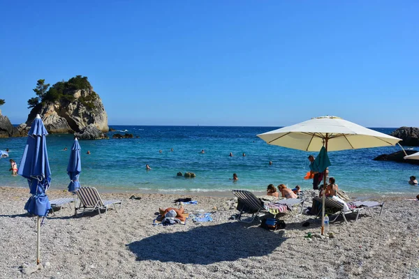 Parga Grecia 2021 Una Hermosa Vista Parte Playa Piso Krioneri —  Fotos de Stock