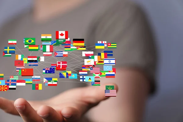 Флаги Разных Стран Связанных Друг Другом Концепция Цифровой Глобализации — стоковое фото
