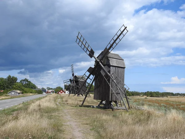 Träkvarn Ett Landskap Öland — Stockfoto