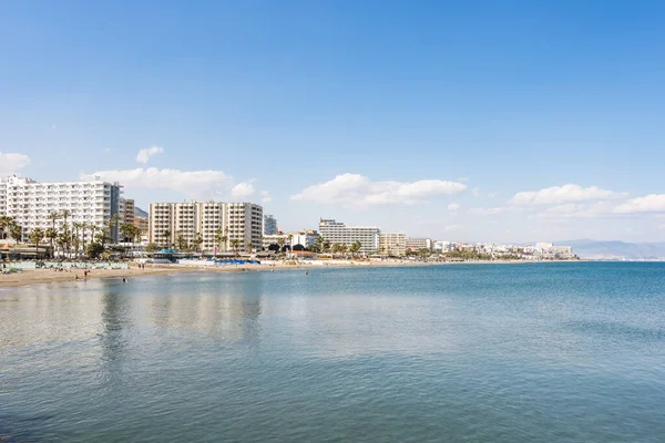 Vista Costera Playa Benalmádena Con Hoteles Bloques Apartamentos Andalucía España — Foto de Stock