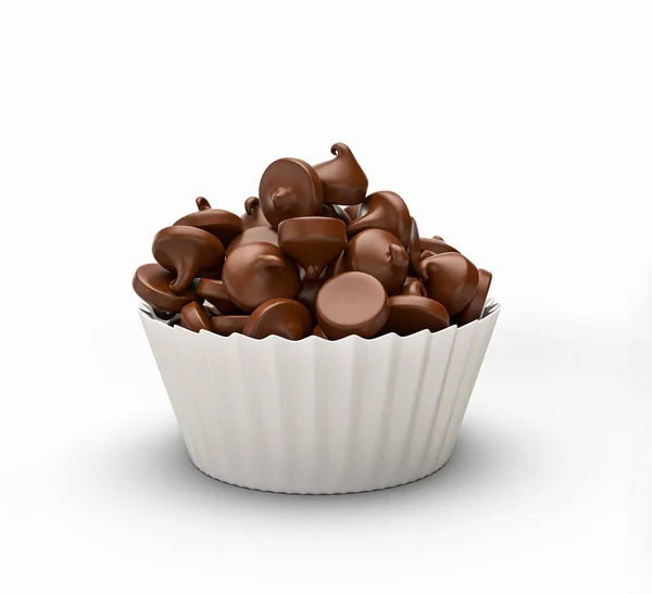 Ein Haufen Schokoladenchips Einem Kuchenhalter Isoliert Auf Weißem Hintergrund — Stockfoto