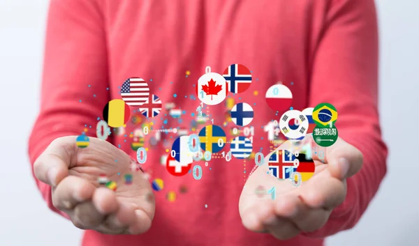 Флаги Разных Стран Связанных Друг Другом Концепция Цифровой Глобализации — стоковое фото