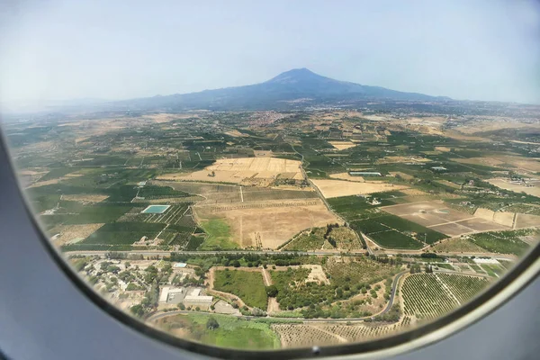 Etna Hegy Légi Kilátása Repülőgép Ablakából Szicília Olaszország — Stock Fotó