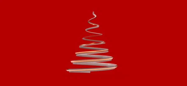 Kırmızı Arka Planda Küçük Bir Noel Ağacının Boyutlu Görüntüsü — Stok fotoğraf