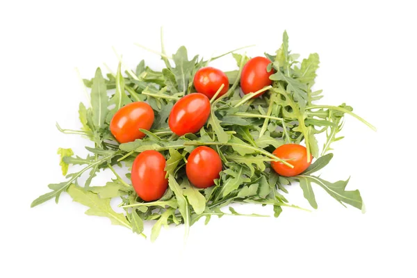 Zbliżenie Pomidorów Romskich Liśćmi Wyizolowanymi Białym Tle — Zdjęcie stockowe