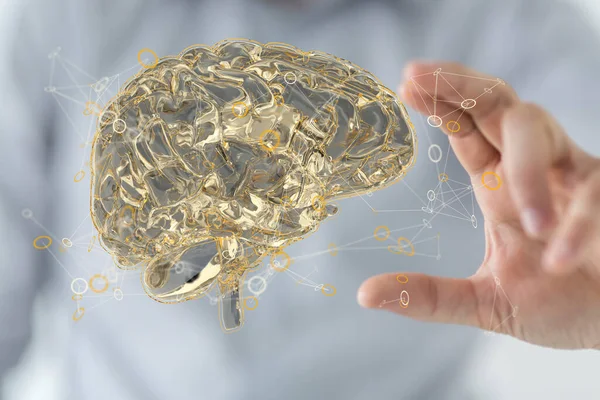 Una Persona Che Presenta Proiezione Virtuale Del Cervello Umano — Foto Stock