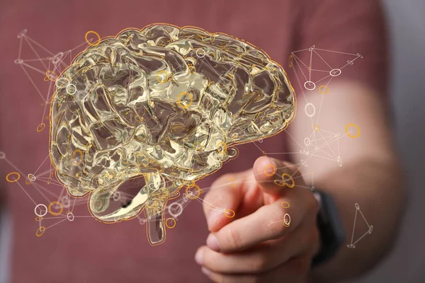 Una Mano Vicino Illustrazione Cervello Umano Concetto Intelligenza Artificiale — Foto Stock