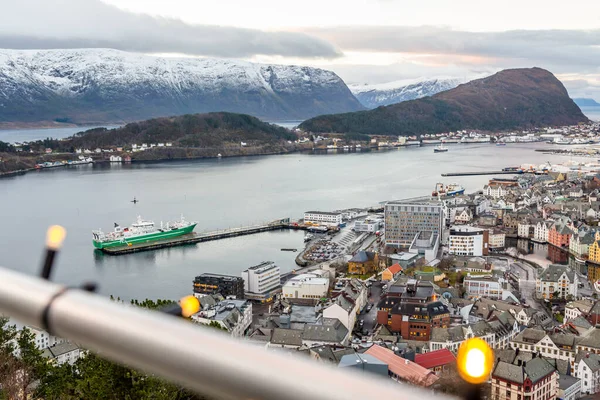 Pohled Město Alesund Norsko Chladného Dne — Stock fotografie