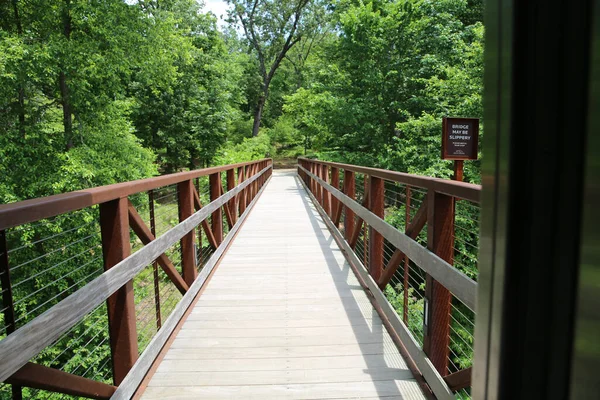 Nahaufnahme Einer Brücke Die Von Bäumen Einem Park Umgeben Ist — Stockfoto