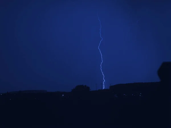 Eerie Scenery Lightning Strike Night — Stock Photo, Image