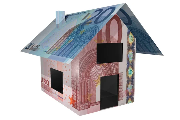 Rendu Une Maison Avec Des Murs Papier Monnaie Isolés Sur — Photo