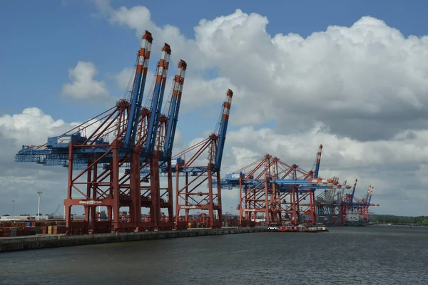 Ein Malerischer Blick Auf Containerkräne Häfen Unter Bewölktem Himmel — Stockfoto