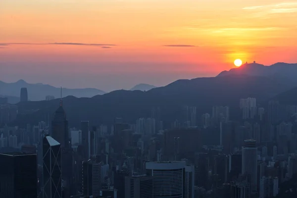 Utsikt Över Höghus Vid Solnedgången Hongkong — Stockfoto
