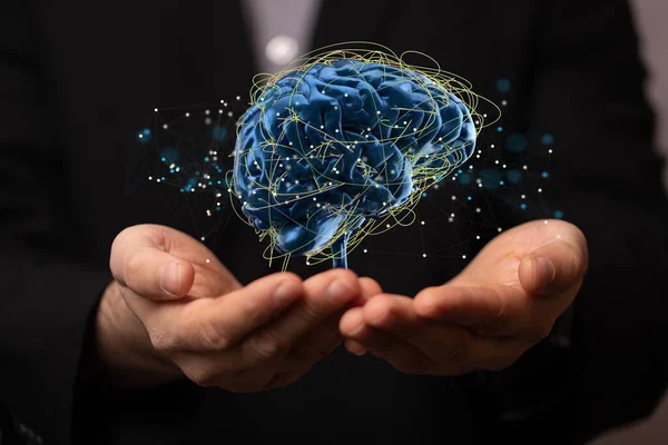 Cervello Fantascientifico Astratto Reso Aleggia Sulle Palme Uomo Intelligenza Artificiale — Foto Stock