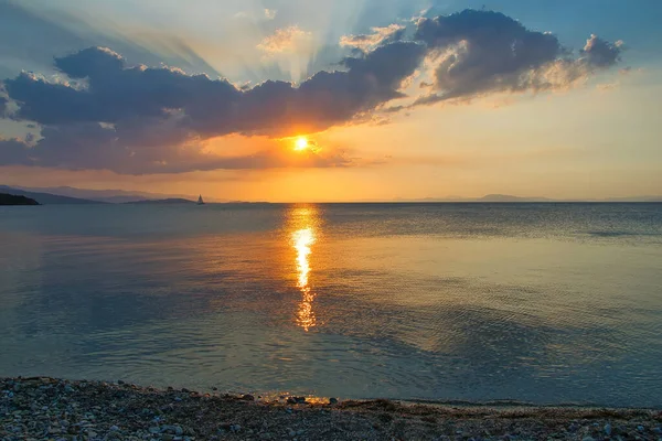 Merveilleux Coucher Soleil Coloré Dans Paysage Marin Golfe Pagasitikos Village — Photo