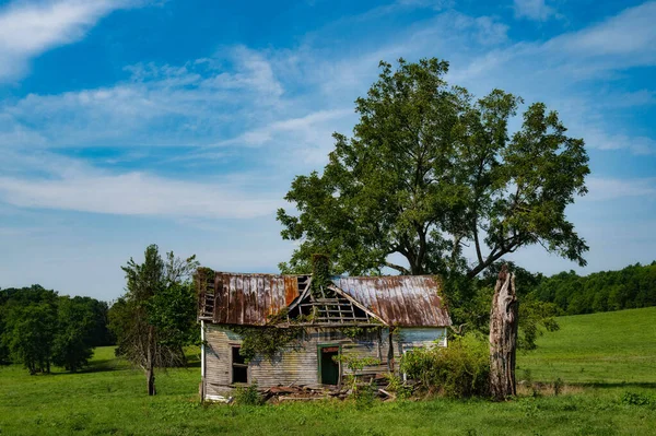 Egy Gyönyörű Táj Egy Vidéki Ház Közepén Mezőgazdasági Földek Fák — Stock Fotó