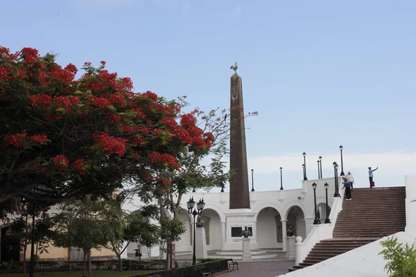 Een Prachtig Uitzicht Een Plaza Francia Panama Met Blauwe Lucht — Stockfoto