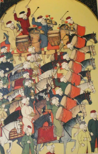 Une Armée Janissaire Une Fanfare Peintures Anciennes Ottomanes 19Ème Siècle — Photo