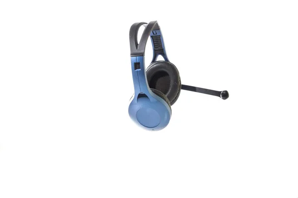 Een Blauwe Headset Geïsoleerd Een Witte Achtergrond — Stockfoto