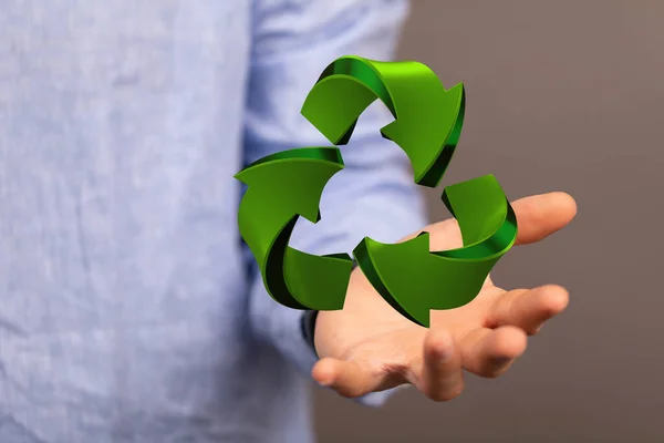 Das Gerenderte Recycling Symbol Schwebt Über Der Hand — Stockfoto