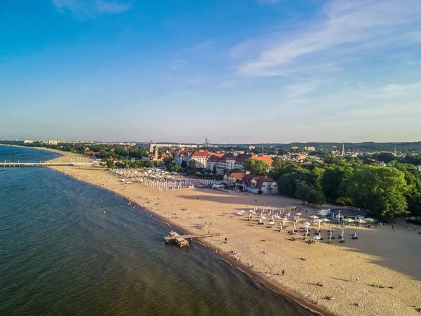 Sopot Poland Jun 2021 Aerial View Beautiful Seaside Resorts Buildings — Stock Photo, Image