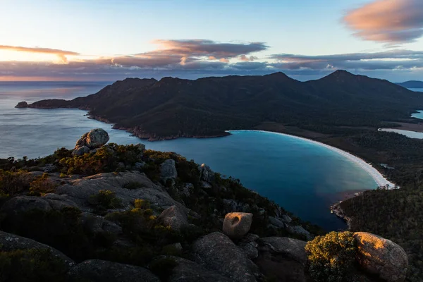 Pohled Vinný Záliv Vrcholku Hory Amos Australské Tasmánii — Stock fotografie