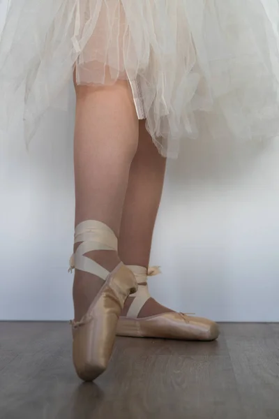 Gambe Balletto Danza Ragazza Con Gonna Tulle Scarpe Rosa Diversi — Foto Stock