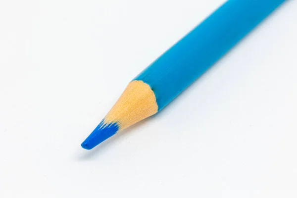 Eine Nahaufnahme Eines Blauen Bleistifts Auf Weißem Hintergrund — Stockfoto