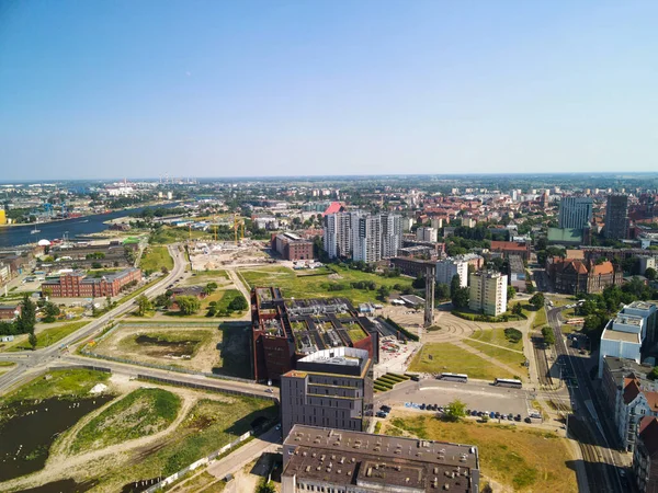 Gdansk Poland Jun 2021 Aerial View Ship Cranes Old Port — Stock Photo, Image