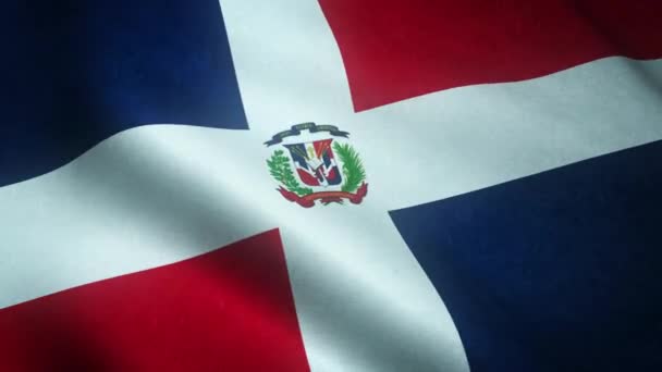 Acenando Bandeira República Dominicana Close — Vídeo de Stock