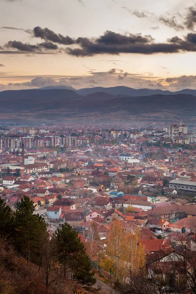 Paisagem Urbana Pirot Vista Ponto Vista Durante Pôr Sol Com — Fotografia de Stock