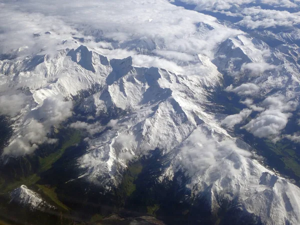 Vista Aérea Dos Alpes Zillertal Após Queda Neve Pesada Setembro — Fotografia de Stock