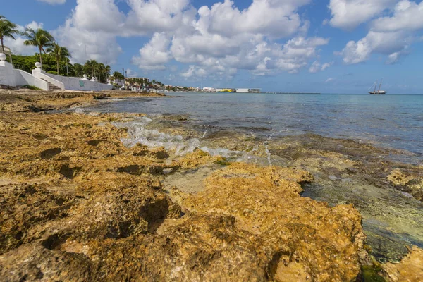 Vista Del Mar Desde Costa Rocosa Cozumel Quintana Roo México —  Fotos de Stock