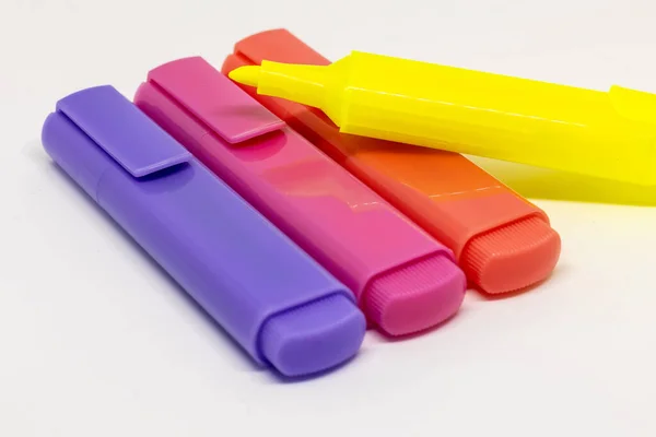 Closeup Colorful Markers White Background — Stock Photo, Image
