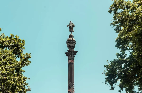 Barcelona Spanien Jul 2021 Närbild Ett Columbus Monument Barcelona Spanien — Stockfoto