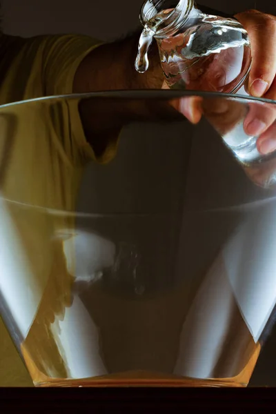 Studio Shot Man Hand Poring Water Glass — Stock Photo, Image