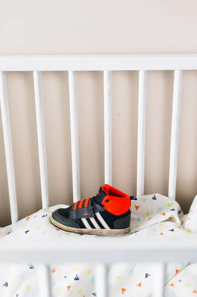 Poznan Poland Aug 2021 Small Child Adidas Sports Shoe Bed — 스톡 사진