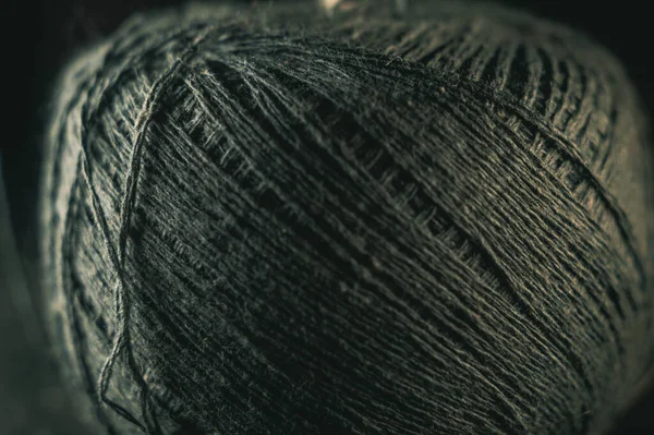 Selective Focus Shot Stack Gray Yarn Knitting Spotlight — Stock Photo, Image