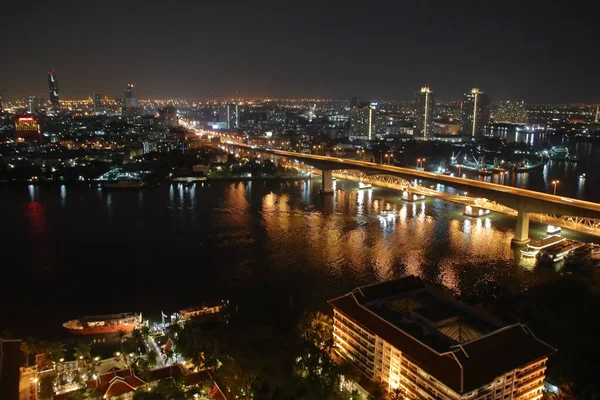 Paesaggio Urbano Fiume Chaophraya Ponte Bangkok Thailandia Sud Est Asiatico — Foto Stock