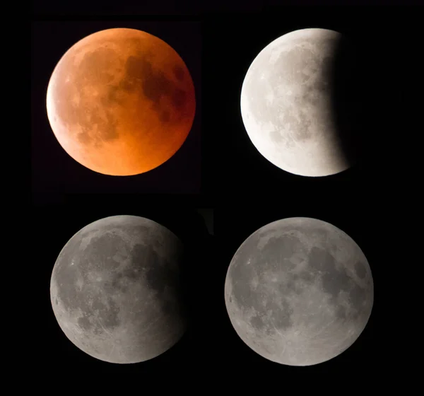 Zbliżenie Czterech Księżycowych Okręgów Różnych Kolorach Odcieniach — Zdjęcie stockowe