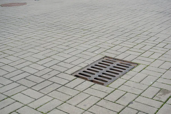 Manhole Sidewalk Stone Tiles — Stock Photo, Image