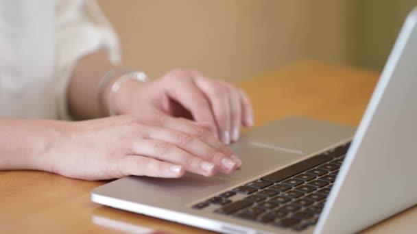 Nahaufnahme Der Hände Einer Frau Beim Tippen Auf Einer Laptop — Stockvideo