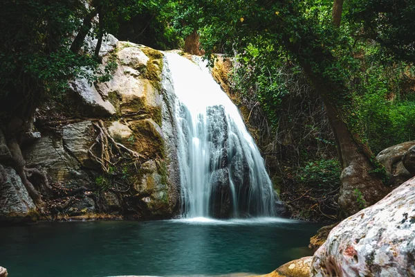 Ein Malerischer Blick Auf Einen Wasserfall Inmitten Eines Waldes — Stockfoto